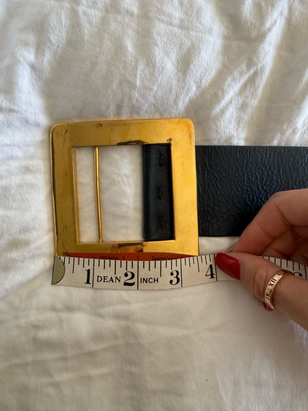 Christian Dior Vintage Blue Leather Waist Belt with Gold Square Buckle Accent - Picture 12 of 13